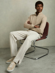 Nubuck Leather Low-Top Trainers in Ecru