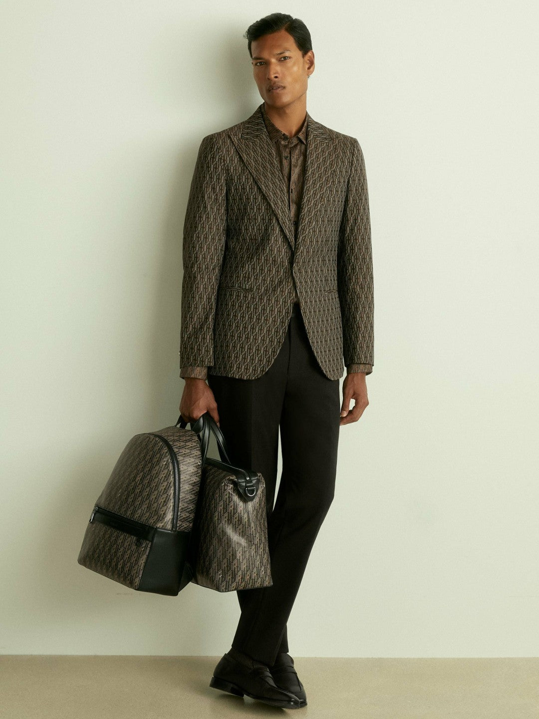 Monogram-Print Coated-Canvas Backpack in Grey Multi