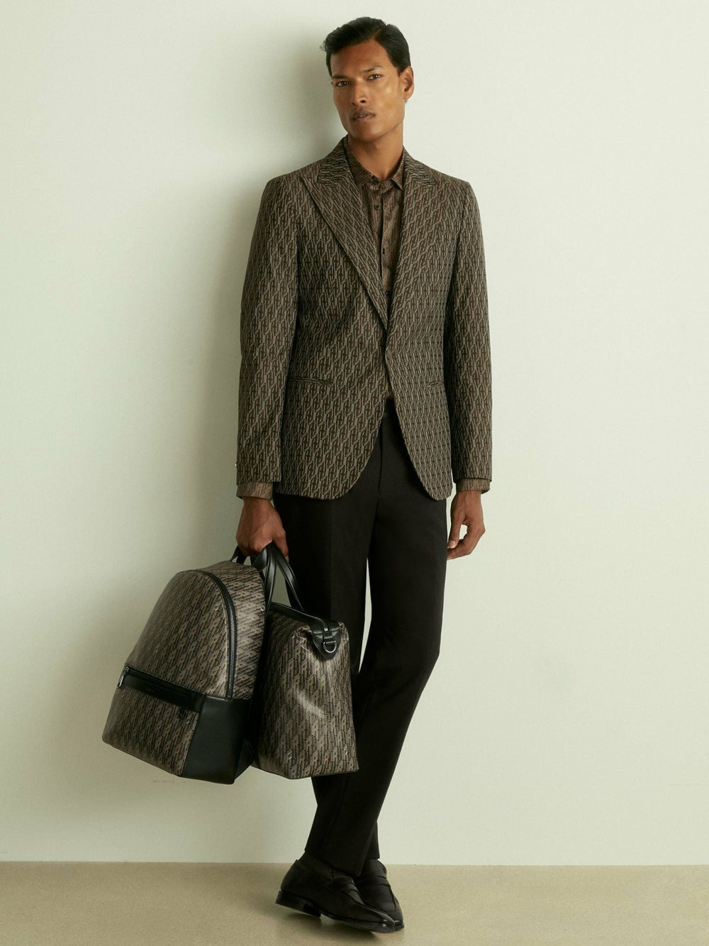 Monogram-Print Coated-Canvas Backpack in Grey Multi