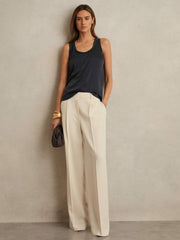 Elasticated-Waist Wide-Leg Twill Trousers in Cream