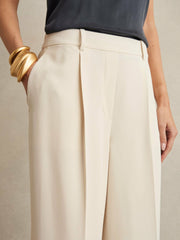 Elasticated-Waist Wide-Leg Twill Trousers in Cream