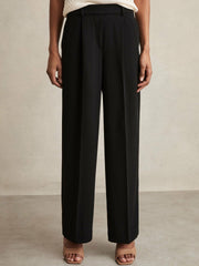 Petite Elasticated-Waist Wide-Leg Twill Trousers in Black