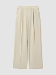 Petite Elasticated-Waist Wide-Leg Twill Trousers in Cream