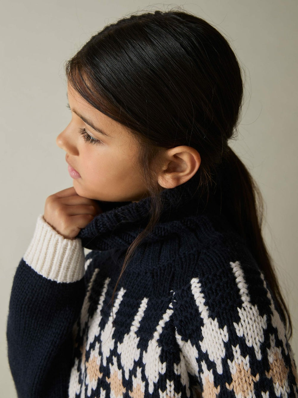 13-14 yrs Wool-Blend Fair Isle Roll-Neck Dress in Navy