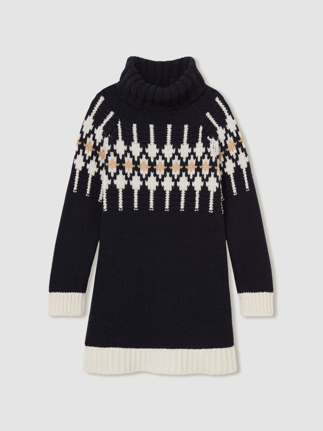 9-13 yrs Wool-Blend Fair Isle Roll-Neck Dress in Navy