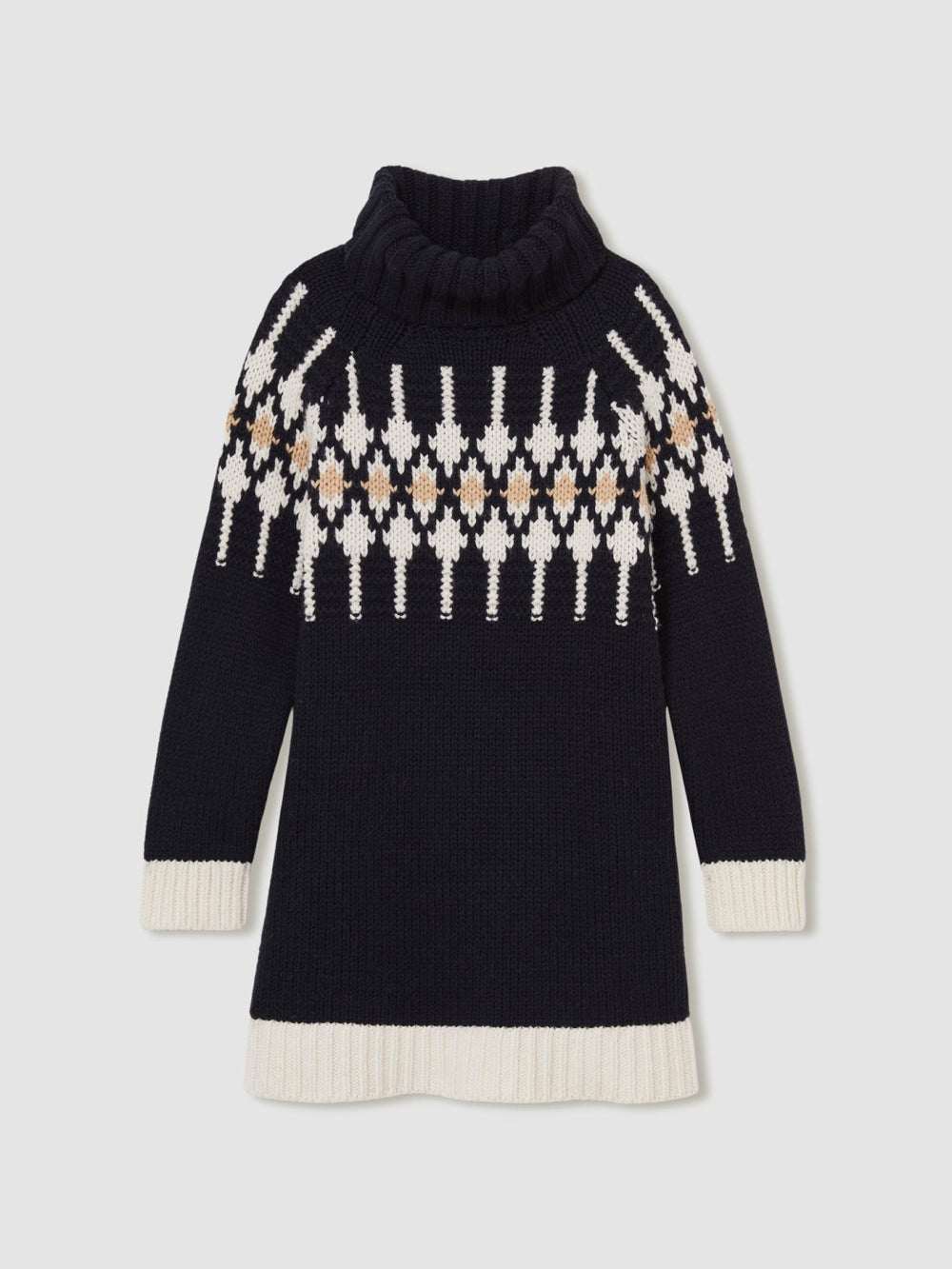 9-13 yrs Wool-Blend Fair Isle Roll-Neck Dress in Navy