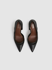 Leather Twist Detail Court Shoes in Black