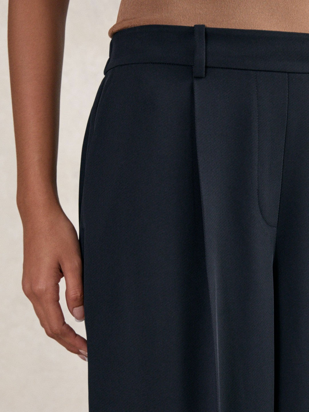 Petite Elasticated-Waist Wide-Leg Twill Trousers in Navy