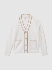 4-9 yrs Wool-Blend Stripe-Detail Cardigan With Cashmere in Cream