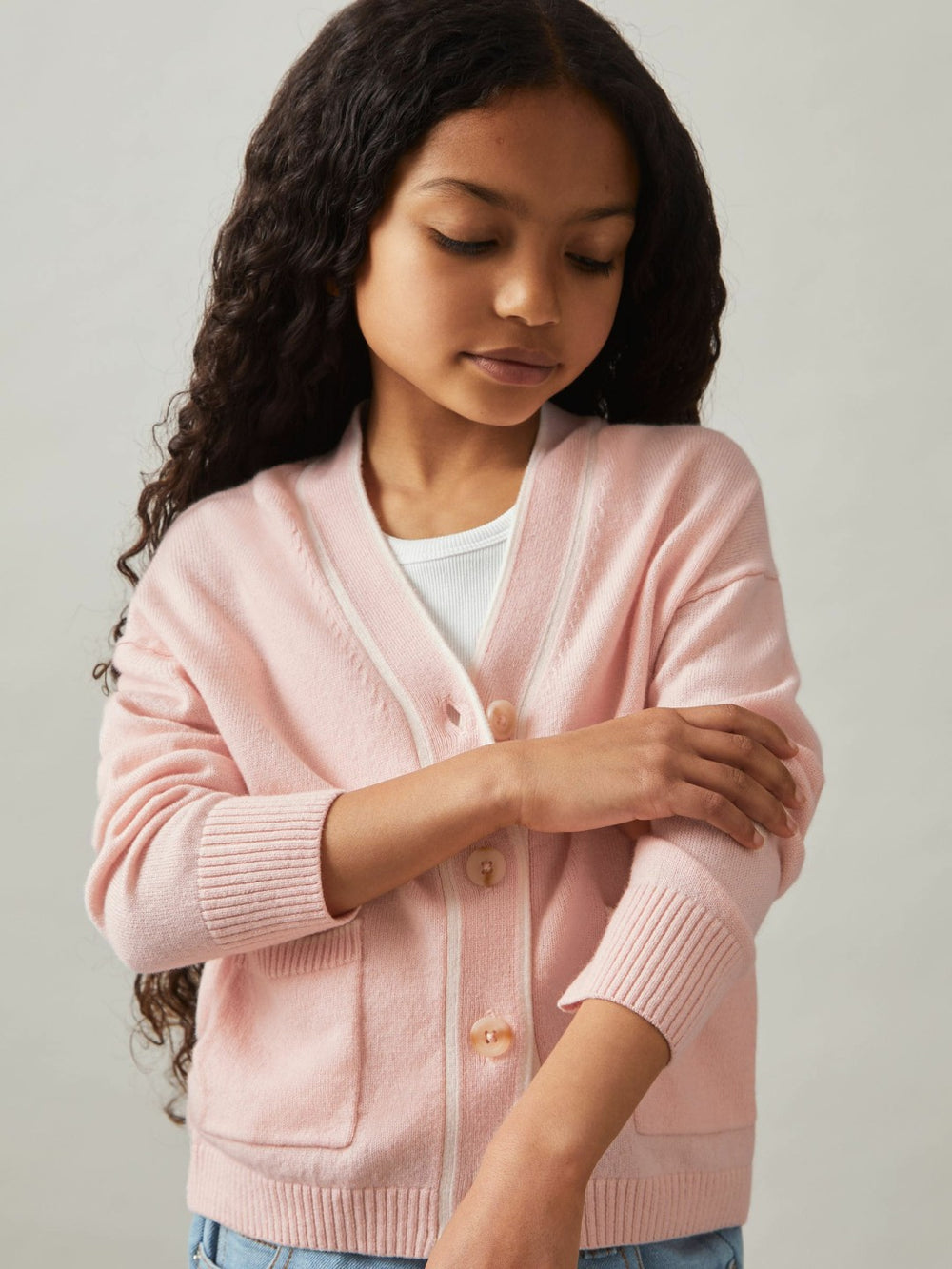 4-9 yrs Wool-Blend Stripe-Detail Cardigan With Cashmere in Pink
