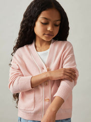 4-9 yrs Wool-Blend Stripe-Detail Cardigan With Cashmere in Pink