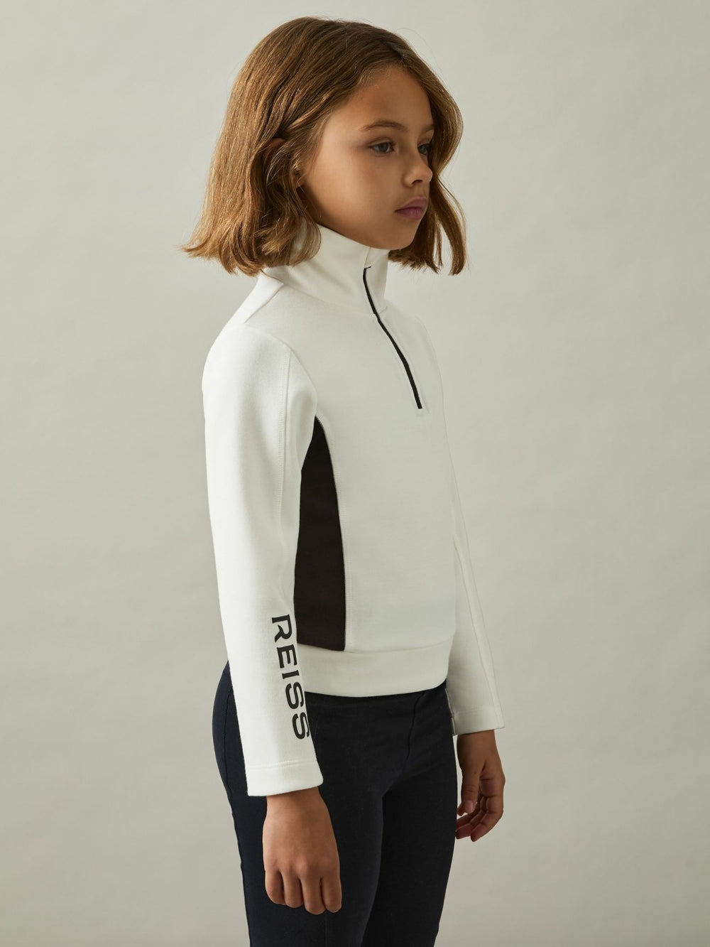 4-9 yrs Funnel-Neck Base-Layer Top in White/Black