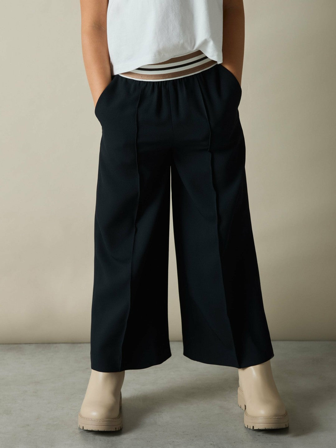 4-9 yrs Stripe-Waistband Wide-Leg Trousers in Navy