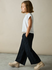 9-13 yrs Stripe-Waistband Wide-Leg Trousers in Navy