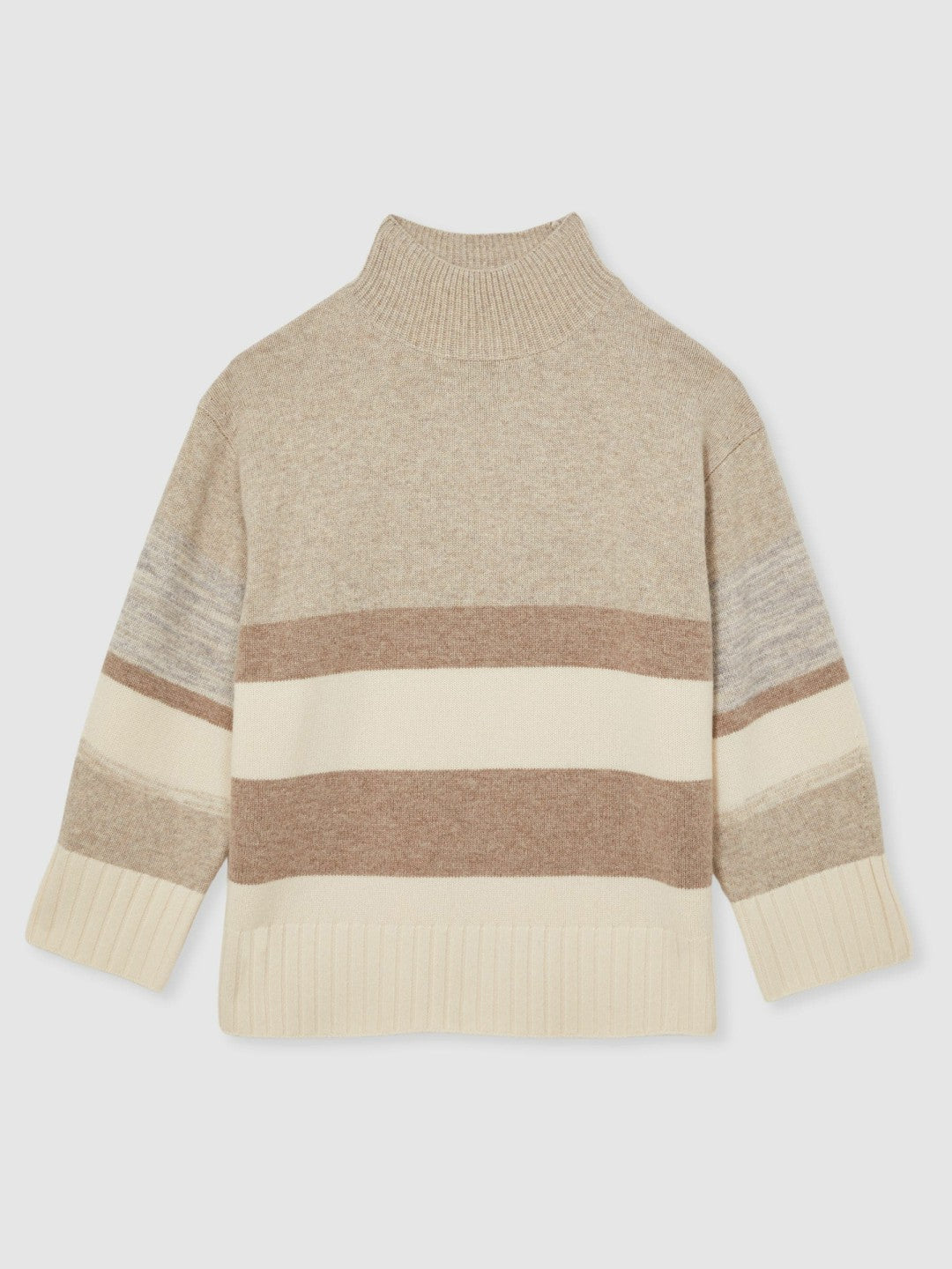 Wool Funnel-Neck Striped Jumper in Neutral