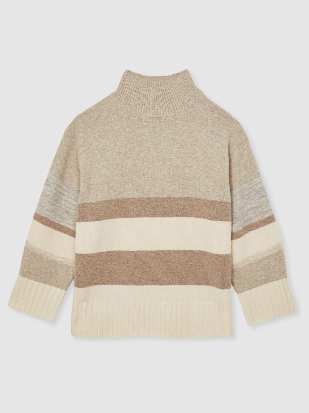 Wool Funnel-Neck Striped Jumper in Neutral