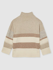 Wool Funnel-Neck Striped Jumper in Neutral