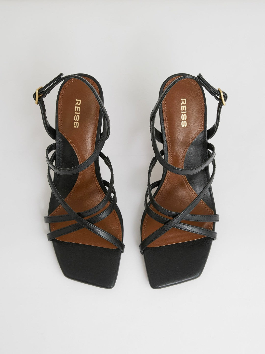 Leather Strappy Stiletto Sandals in Black