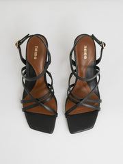Leather Strappy Stiletto Sandals in Black