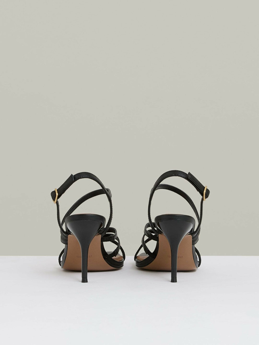 Leather Strappy Stiletto Sandals in Black