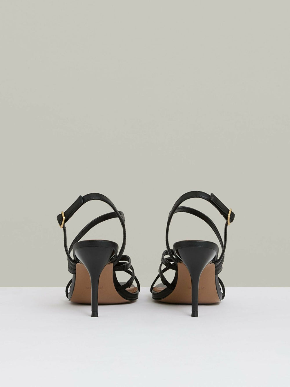 Leather Strappy Stiletto Sandals in Black