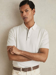Contrast-Placket Polo Shirt With Cotton in White