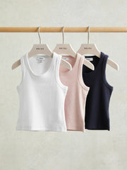 9-13 yrs Stretch-Cotton Ribbed Vest 3 Pack in Multicolour
