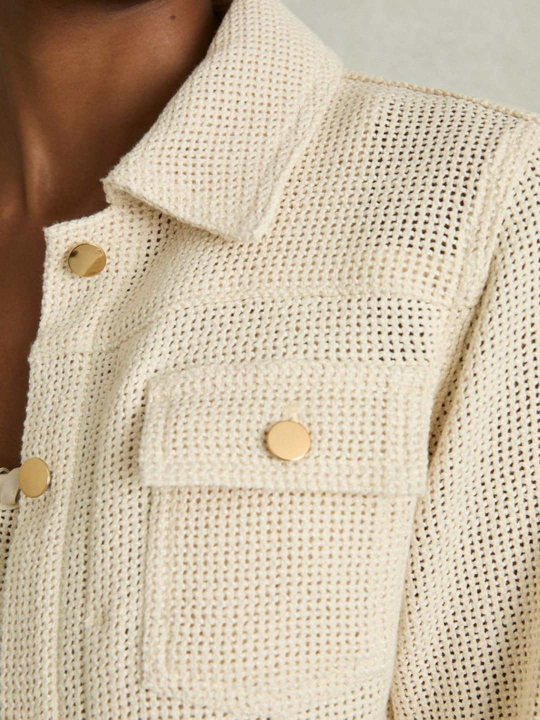 Cotton-Blend Textured Trucker Jacket in Neutral