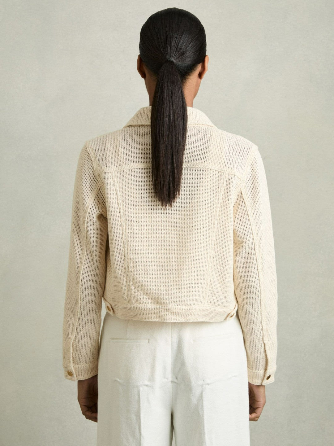 Cotton-Blend Textured Trucker Jacket in Neutral