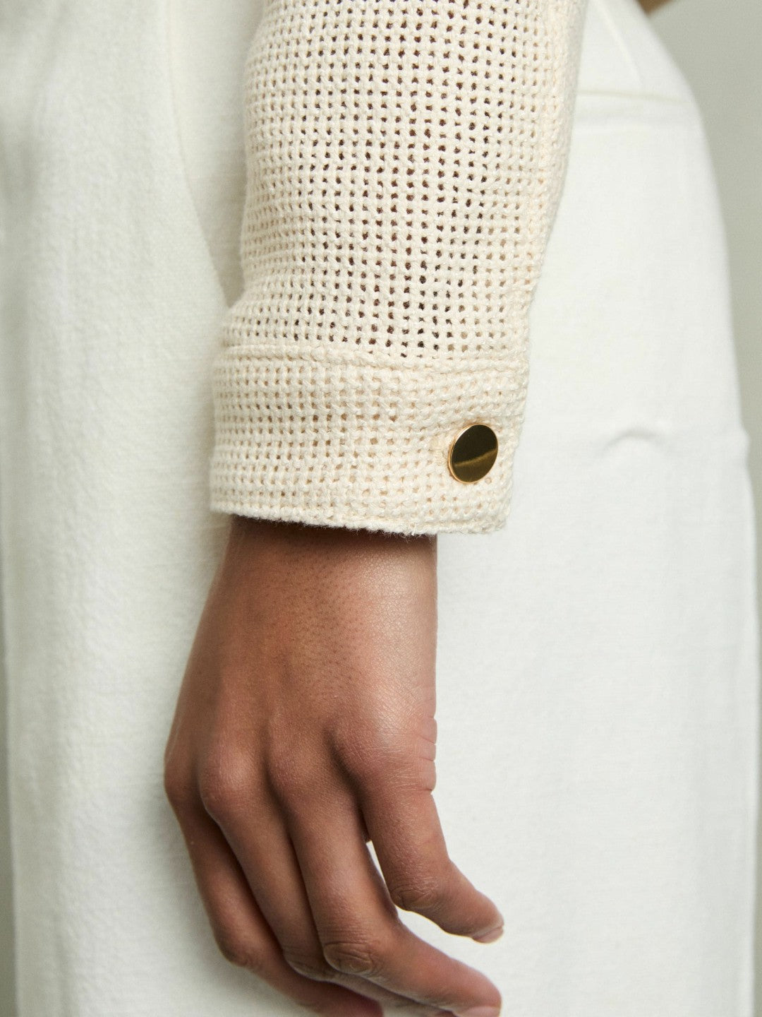 Cotton-Blend Textured Trucker Jacket in Neutral