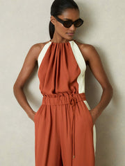 Colour-Block Rope-Cord Jumpsuit in Orange