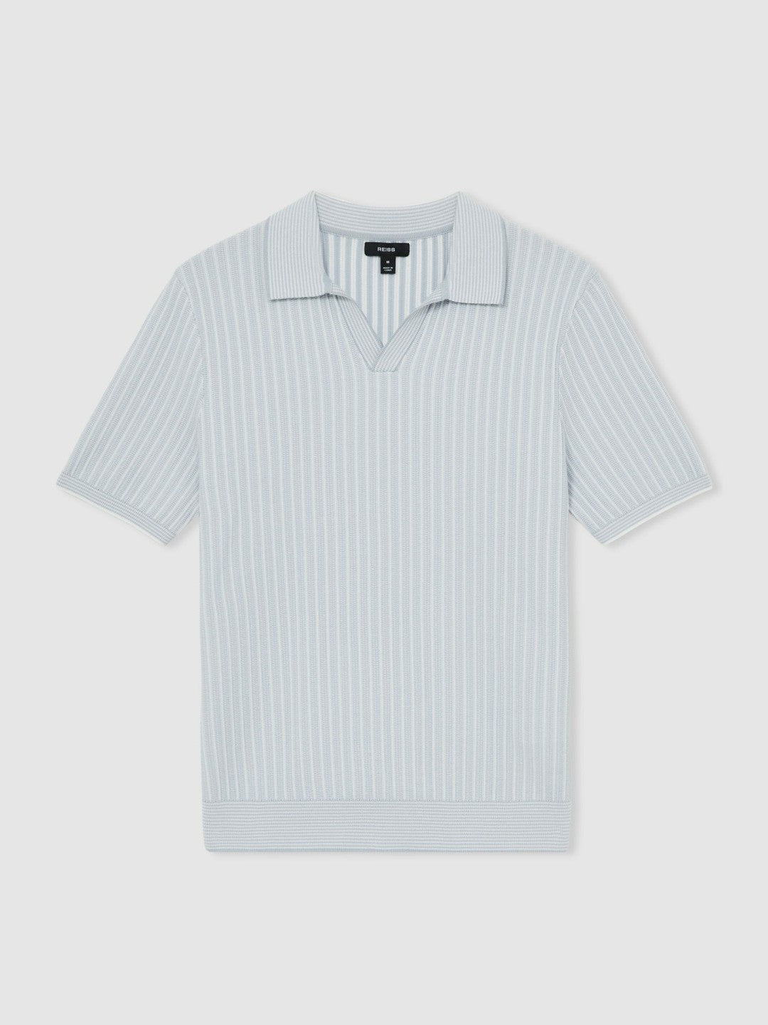 Open-Collar Textured Polo Shirt in Soft Blue/White