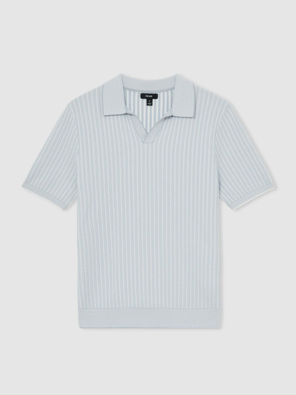 Open-Collar Textured Polo Shirt in Soft Blue/White