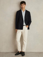 Open-Collar Textured Polo Shirt in Soft Blue/White