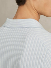 Open-Collar Textured Polo Shirt in Soft Blue/White