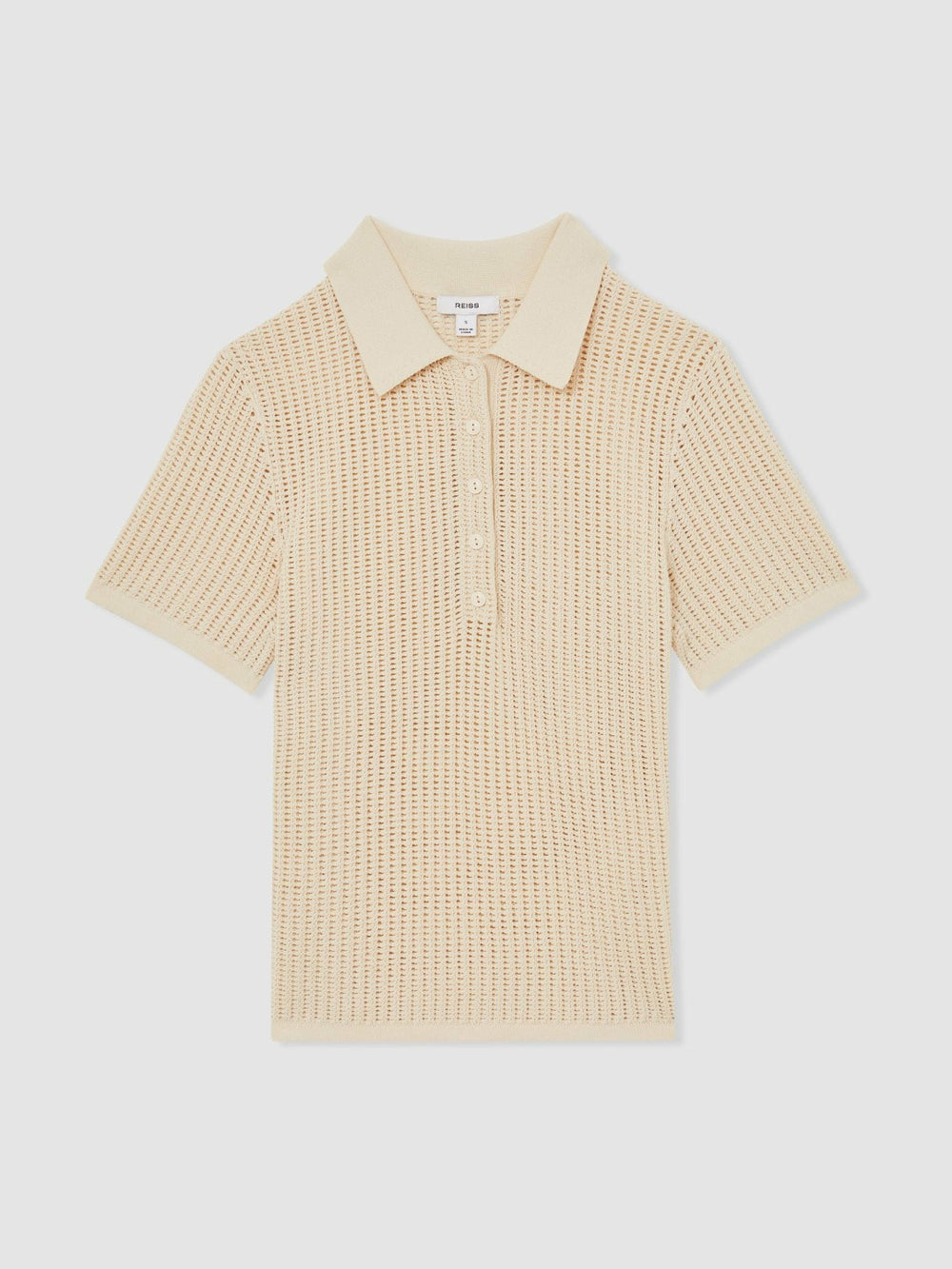 Cotton-Blend Open-Knit Polo Shirt in Ivory