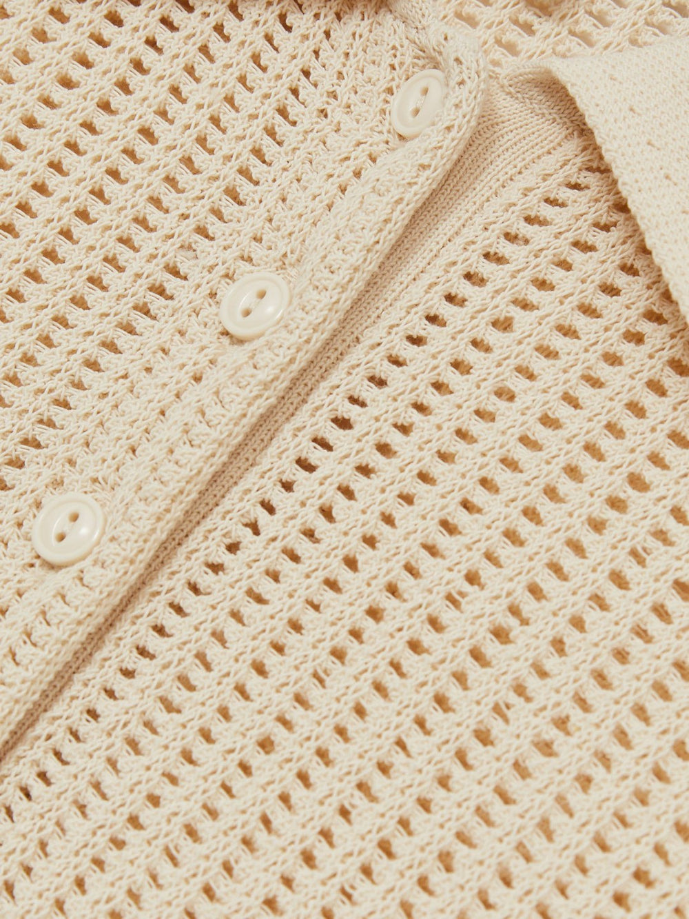 Cotton-Blend Open-Knit Polo Shirt in Ivory