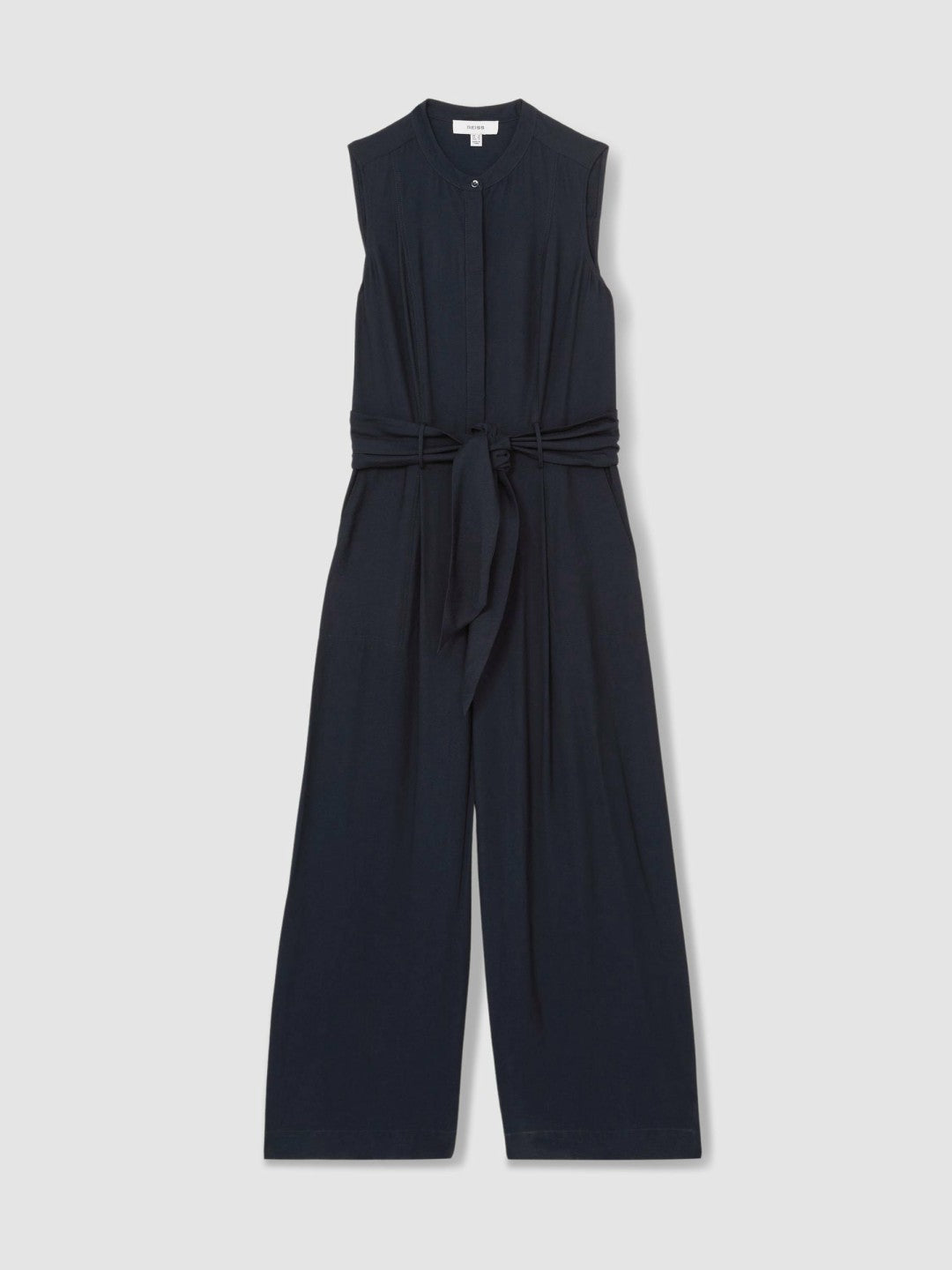 Wide-Leg Belted Jumpsuit in Navy