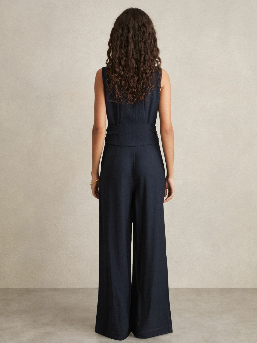 Wide-Leg Belted Jumpsuit in Navy
