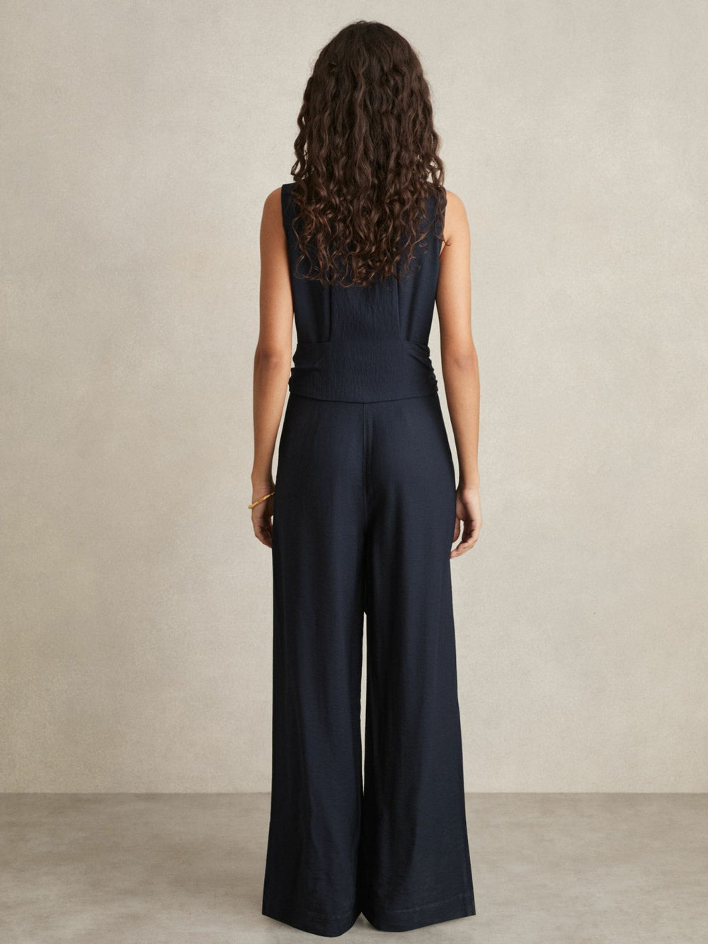 Wide-Leg Belted Jumpsuit in Navy