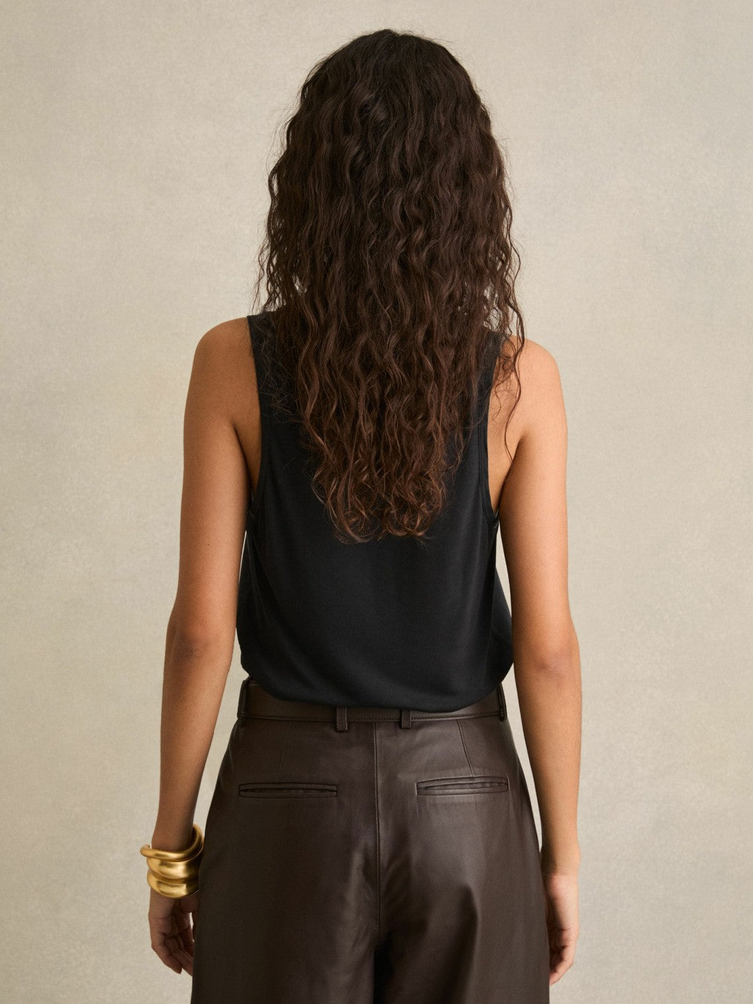 Silk-Front Cami Top in Black