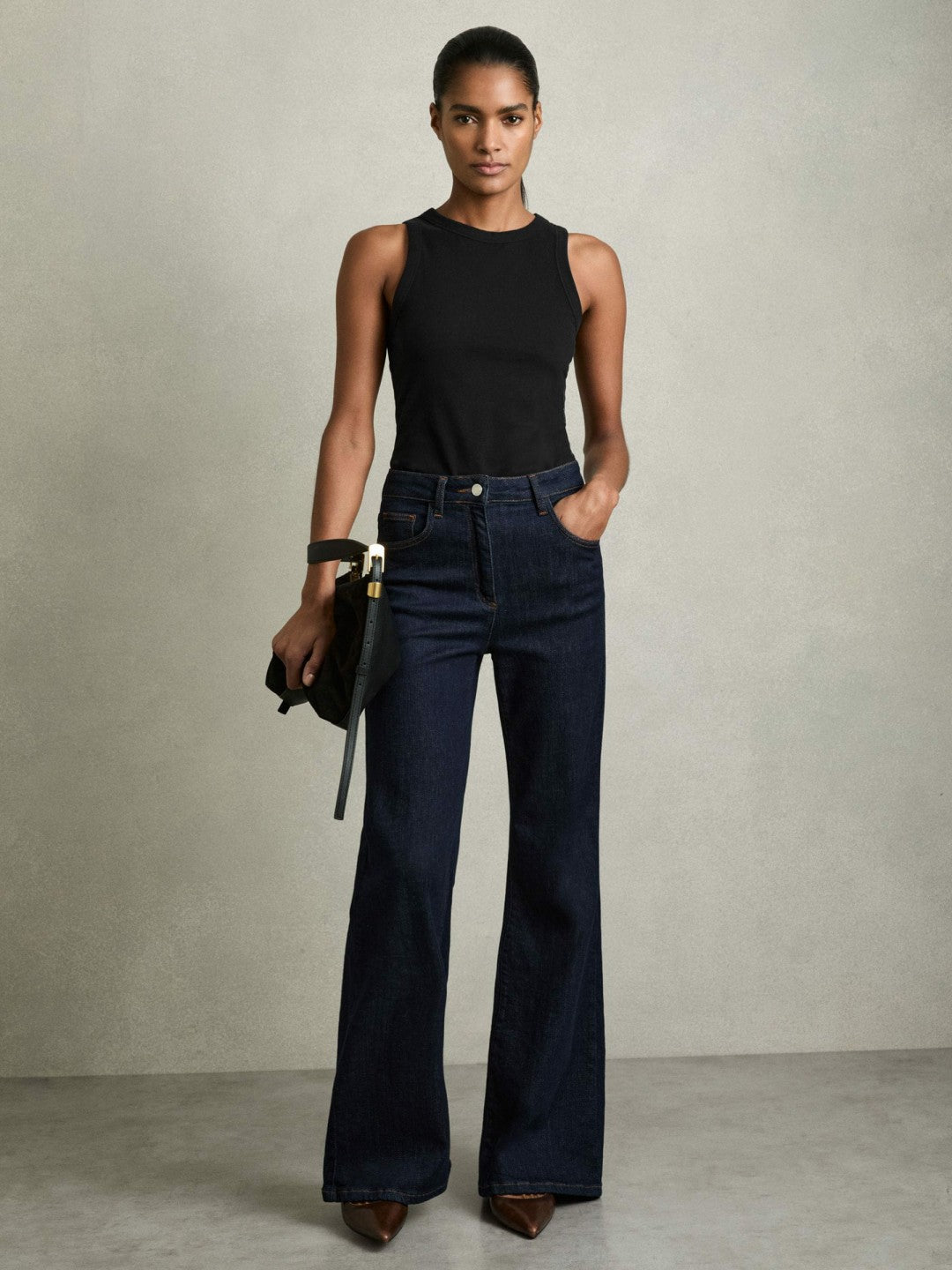Stretch-Cotton Racerback Vest in Black