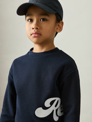 3-9 yrs Cotton-Blend Logo Script Sweatshirt in Navy