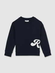 9-13 yrs Cotton-Blend Logo Script Sweatshirt in Navy