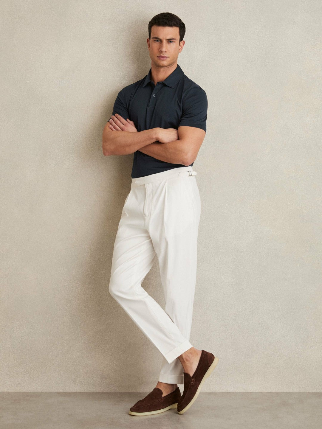 Cotton Short-Sleeve Polo Shirt in Navy