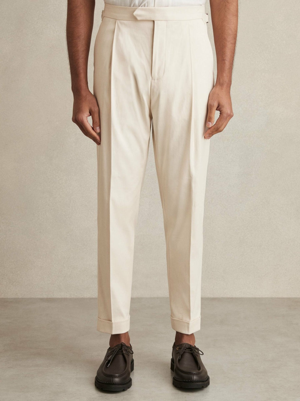 Cotton-Blend Tapered Trousers in Stone