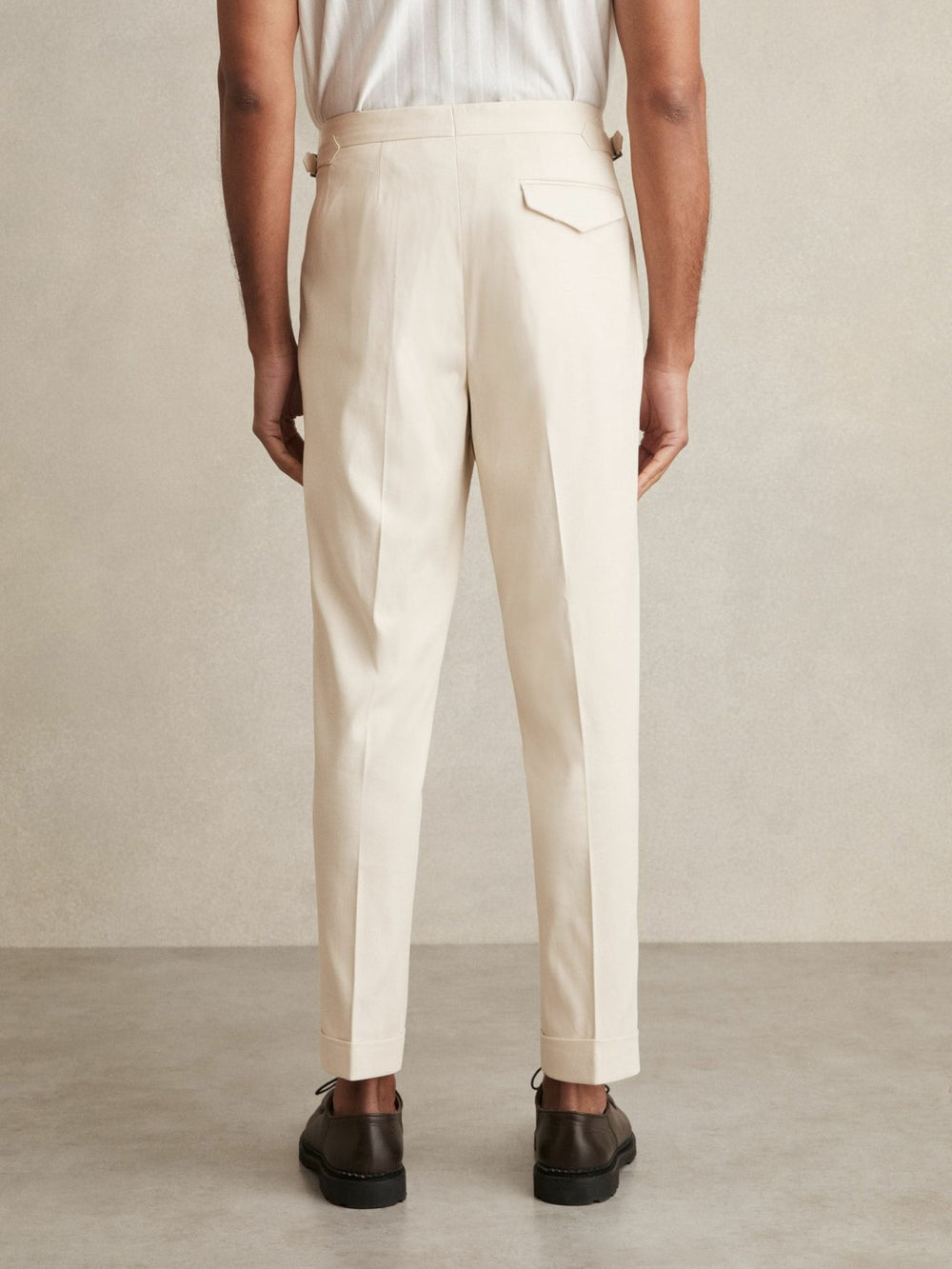 Cotton-Blend Tapered Trousers in Stone