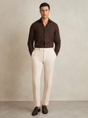 Linen Button-Through Shirt in Dark Brown