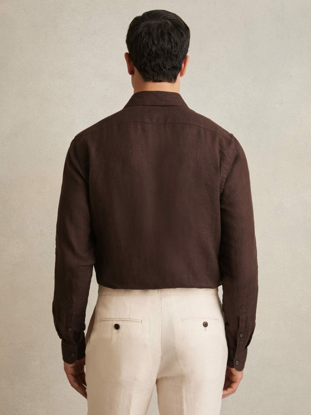 Linen Button-Through Shirt in Dark Brown