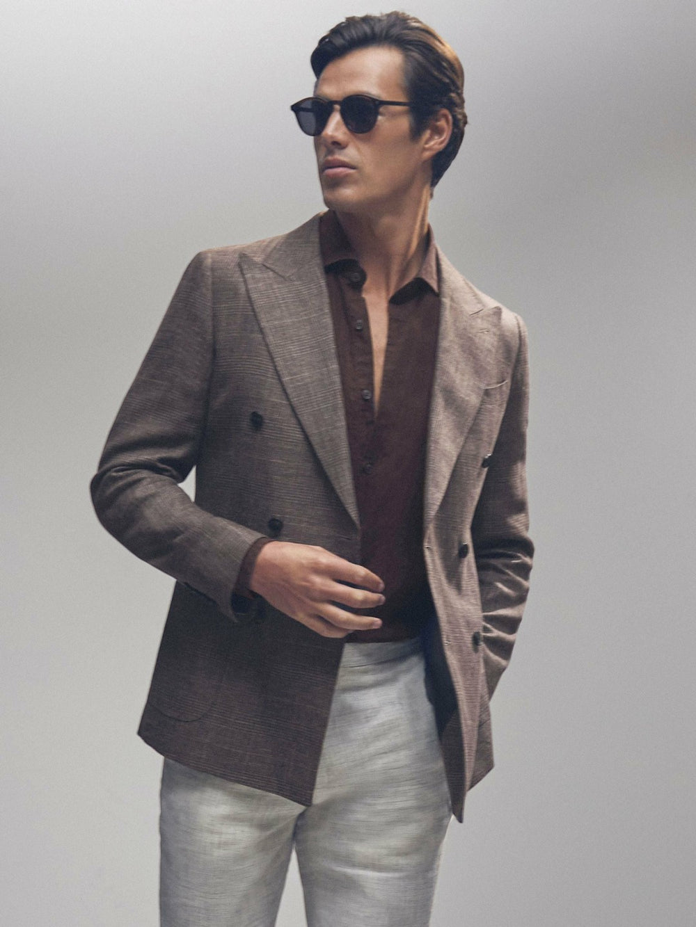 Linen Button-Through Shirt in Dark Brown
